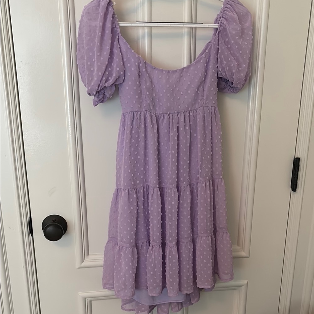 Purple Women’s Dress with Puff Sleeves